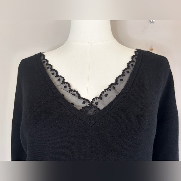ANN TAYLOR Layered Look Sweater Lace Trim Black Romantic Coquette Academia Sz S - Picture 4 of 10